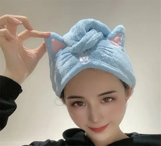 Adorable Cat Hair Cap: Microfiber Towel for Quick Drying Long Hair, Bath Hat with Strong Water Absorbency, Women's Wrap for Wiping Hair.