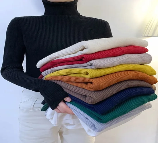 New 2023 Women's Pullover Turtleneck Sweater: Autumn Long Sleeve, Slim Elastic Korean Simple Basic Jumper in Solid Color, Affordable Top