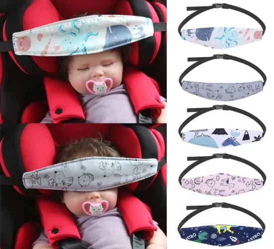 Adjustable Infant Car Seat Head Support and Safety Belt for Babies. Suitable for Boys and Girls in Playpens, Providing Sleep Positioner and Safety Pillows.