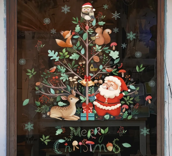 2024 Christmas Window Decals: Santa, Tree, Cartoon - Home Holiday Decor