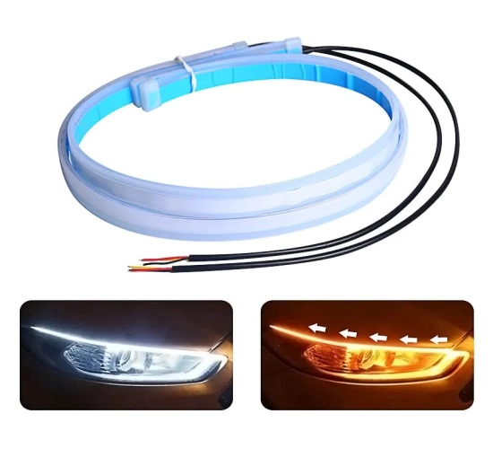 Set of 2 Flexible LED Daytime Running Lights for Cars with Turn Signal Function, Waterproof Design in 30cm, 45cm, and 60cm Sizes. Available in White, Red, Yellow, and Blue