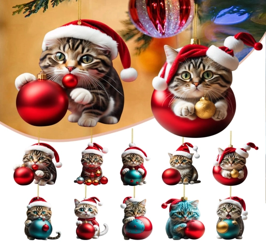 Adorable Cartoon Cat 2023 Christmas Ornaments - Hanging Decorations and Personalized Tree Pendant Gift for Festive Parties, Party Supplies Included