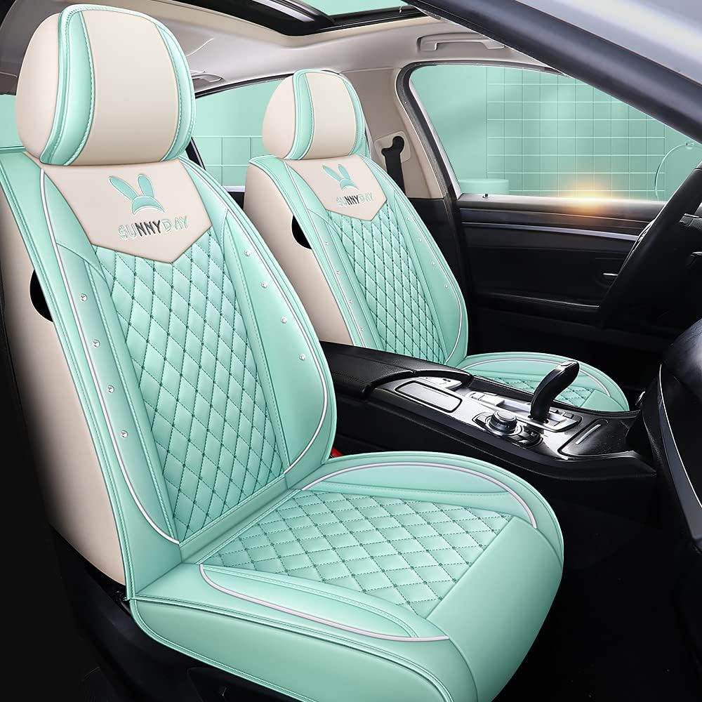 Universal Fit Luxury Leather Car Seat Covers - Full Set for 5 Seats (Light Green)
