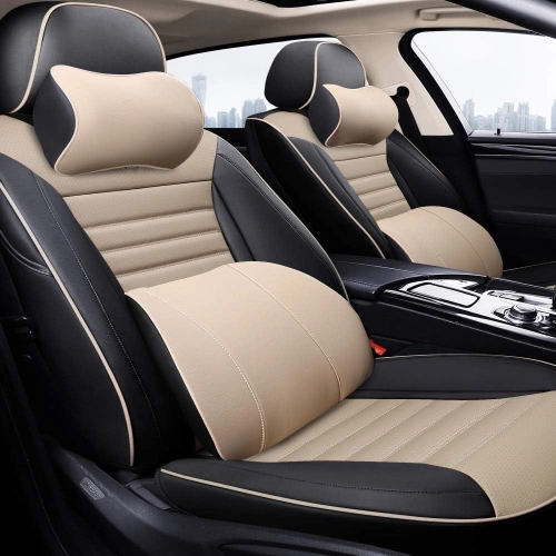 Seat Covers for Cars - PU Leather with Anti-Slip Backing, Full Set for 5 Seats, Including Headrests and Waist Pillows