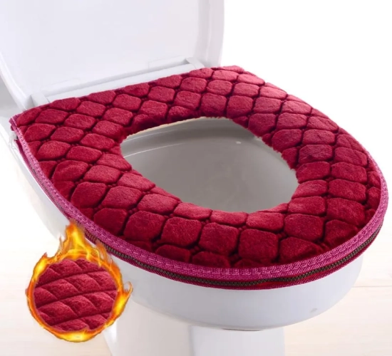 Plush Toilet Seat Cover Waterproof, Washable, and Decorative with Universal Fit and Zipper Closure - Bathroom Mat Included.