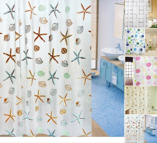 "Starfish and Hibiscus: Waterproof and Thickened PEVA Bathroom Shower Curtain (180x200cm)"