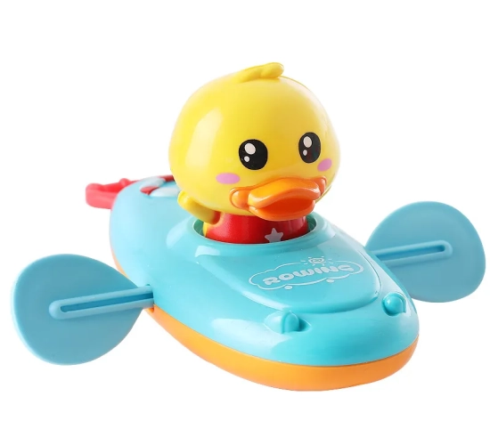 Cute Cartoon Duck Bath Toy: Classic Back Rowing Boat Water Toy for Baby Bathing and Swimming. Clockwork Duck Chain Toy for Children (1 Piece).