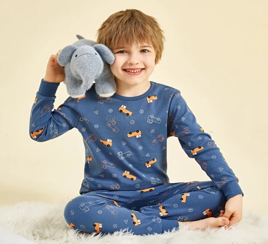 Kids' Winter Long-Sleeved Pajama Suit for Boys and Girls (3-14 Years) - Cozy Cotton Sleepwear for Toddlers
