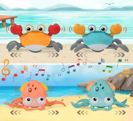 Interactive Ocean Creatures Crawling Toy: Electronic Crab & Octopus Adventure for Kids, Musical Educational Toddler Toy, Perfect Christmas Gift