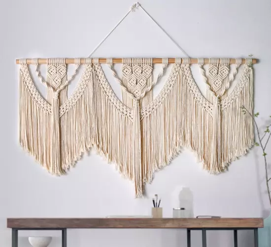 Bohemian Bliss: Hand-Woven Macrame Wall Hanging Tapestry with Wooden Dowel - Perfect for Weddings, Boho Decor, and Stylish Backdrops