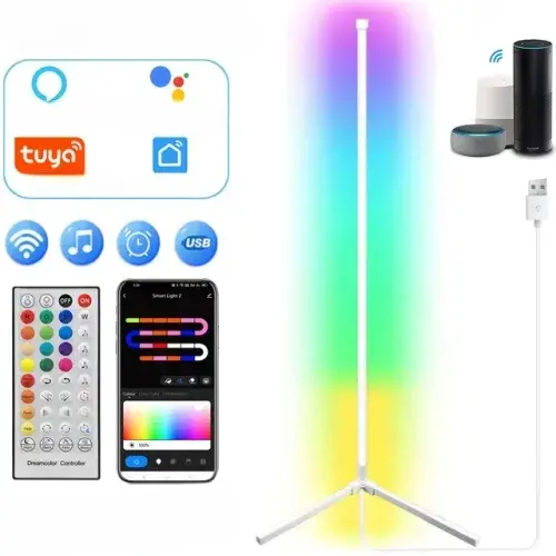 Smart 160cm Tuya Floor Lamp: Dimmable RGB LED, Modern Mood Lighting, Alexa Compatible. Ideal for Bedroom, Gaming, and Living Room Decor.