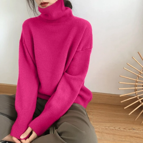 Elegantly Soft Cashmere Turtle Neck Women's Sweater: Basic Knitted Pullovers with a Loose, Warm, and Casual O-Neck Design - Stylish Female Knitwear Jumper.