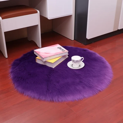 Pink Plush Round Carpet: Sheepskin Floor Cushion Mats for Living Room Home Decor and Bedroom. White Area Shaggy Fur Rugs add a cozy touch.
