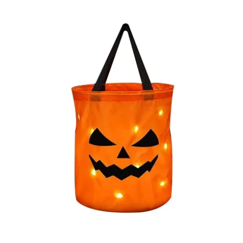 LED Light Halloween Trick or Treat Bucket - Pumpkin Candy Bag, Collapsible Halloween Basket for Thanksgiving. Ideal for Party Gift Baskets.