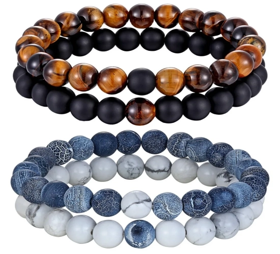 "XQNI 2pcs/set Couples Distance Bracelet: Natural Stone Yoga Beaded Bracelet for Men and Women, a Charming Strand of Jewelry, Perfect Friend Gift"