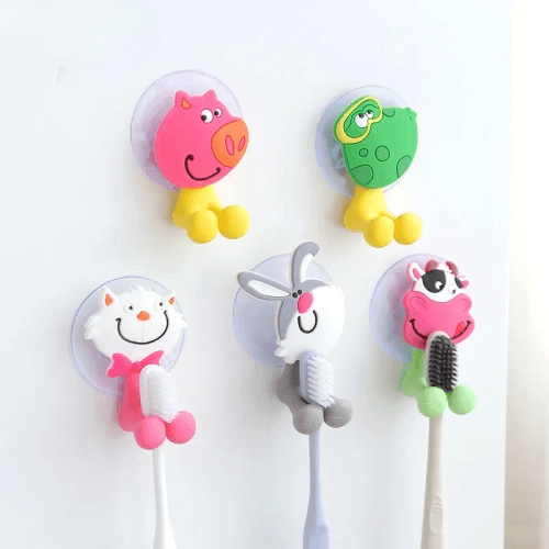 Cartoon Animal Toothbrush Holder - Wall-Mounted, Antibacterial Storage Rack with Suction Cup for a Fun and Organized Bathroom Experience
