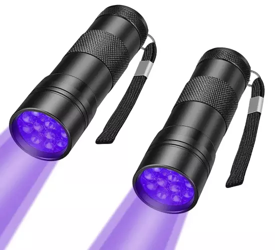 UV Handheld Waterproof Blacklight Flashlights with 12 LED 395nm Mini Light Torch for Detecting Pets' Urine Stains and Black Light UV Lamp