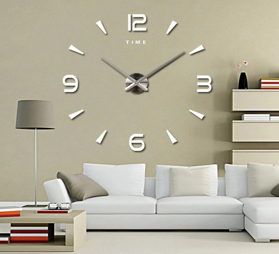 Oversized 3D DIY Quartz Wall Clock with Large Acrylic Mirror Sticker - Decorative Kitchen Clock, Elegant Home Letter Decor, Big Watch Design