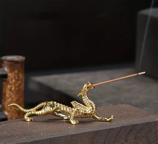 Metal Gold Dragon Incense Stick Burner - Mini Sandalwood Censer Holder for Home and Office Decor (Incense Not Included)