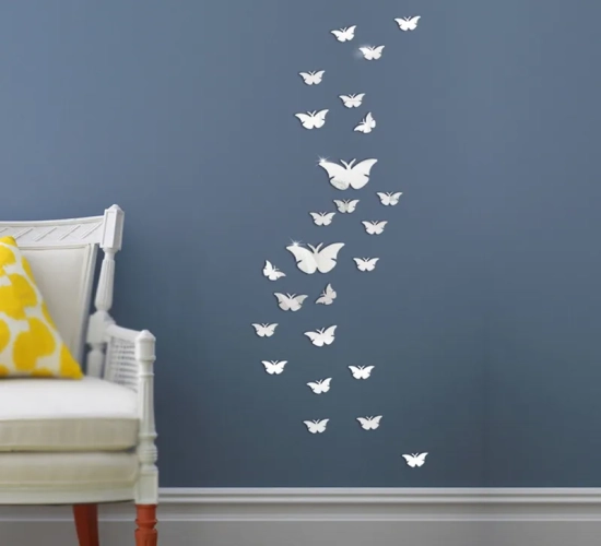 Set of 12 3D Butterfly Mirror Wall Stickers Removable Wall Art Decals for Wedding and Kids' Room Decoration