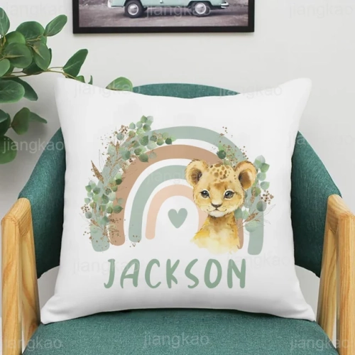 Personalized Rainbow Animal with Name Pillowcase: Kid's Bedroom Wild Party Decor Pillow Cover - Perfect for Kid's Birthday and Shower Gifts
