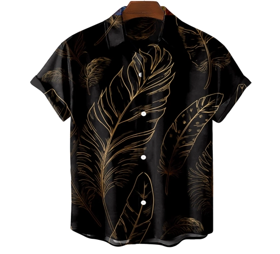 Fashion Men's Hawaiian Shirt: Featuring Feather Graphics on the Sleeves, Oversized Fit - a Casual and Stylish Choice for Seaside Summer Clothing. Perfect for a HOLIDAY Harajuku-inspired look.
