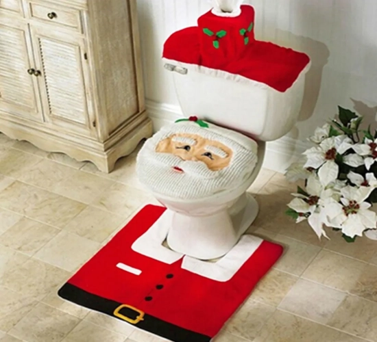 Adorable Christmas Toilet Seat Covers and Santa Claus Bathroom Mat - Creative Xmas Supplies for Home Decor, Perfect New Year Navidad Gift in 2024
