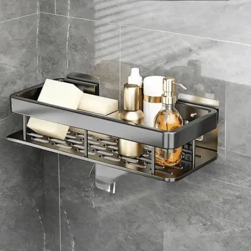 Kitchen Storage Organizer, Shampoo Rack, and Shower Shelf - No-Drill Solution for Bathroom Accessories