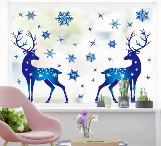 Festive Elk and Snowflake Removable PVC Static Stickers Set: Perfect for Christmas, New Year Party, and Home Glass Decor