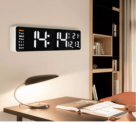 Large Digital LED Wall Clock with Calendar and Temperature Display - Perfect for Bedroom, Living Room, Table, and Desktop Decoration