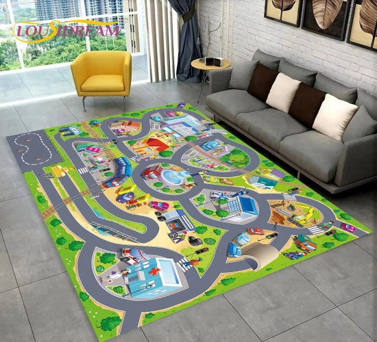 Simulated City Traffic Playmat: Child-Friendly Rug for Playroom, Living Room, Bedroom, and Sofa. Non-slip Floor Mat for Kids