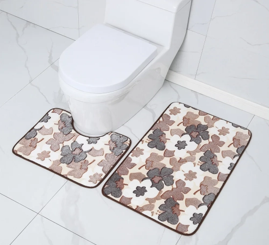 2-Piece Set for Bathroom - Foot Mat and Toilet Seat Cover, Ideal for Shower Room and Home Entrance. These Absorbent Mats are Decorative, Anti-Slip, and Perfect for Bath or Bathtub Use.