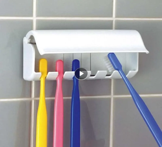 Wall-mounted toothbrush and toothpaste holder, punch-free design for easy installation, serves as a convenient storage rack for bathroom organization.