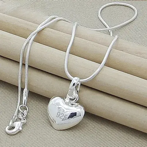 "Elegant Silver-Toned Small Heart Pendant Necklace with 16-30 Inch Snake Chain for Women - A Charming Accessory for Weddings and Fashion Jewelry"