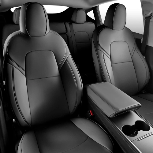 Nappa Leather Seat Covers for Tesla Model Y: 5-Seat Black Car Seat Covers for 2020-2023 Models