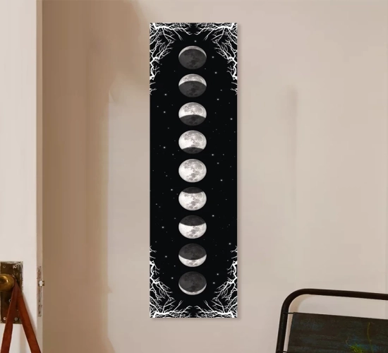Starry Sky Moon Phase Tapestry Black and White Wall Hanging, Bohemian Home Decor Throw Blanket and Mural Cloth