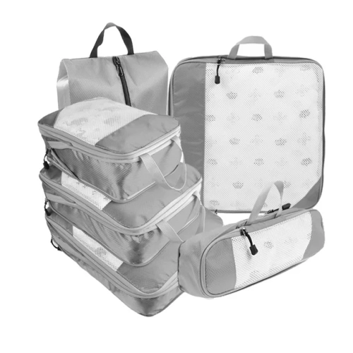 Efficient Travel Packing: 6PCS Compressed Travel Storage Organizer Set, including Shoe Bag and Mesh Visual Luggage. Portable and Lightweight Packing Cubes for an Organized Suitcase