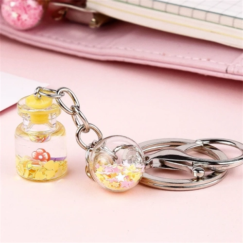 Creative Moon Buckle Chrysanthemum Keychain - Cute Simulation Flower Quicksand Wish Bottle Pendant with Key Rings, Perfect for Party Gifts