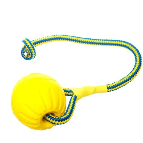 "Pet Dog Toy: Indestructible Rubber Ball for Training, Play, and Chew Fun with Solid Build and Carrier Rope (1 Piece)"