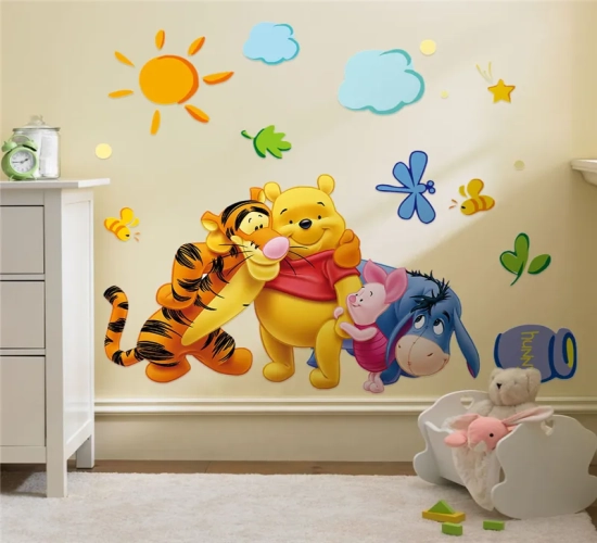 DIY Cartoon Mural Winnie The Pooh and Friends Wall Stickers for Kids' Room and Kindergarten Home Decoration, PVC Wall Decals