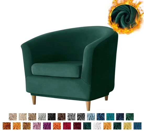 Soft Velvet Tub Armchair Covers: Elastic, Stretchy Slipcover for Single Sofa Chair. Ideal for Bar Counters, with Seat Cover for Home or Hotel
