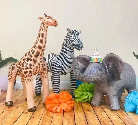 Giant Inflatable Animal Balloons Giraffe, Zebra, Elephant, Tiger, Perfect for Jungle Safari Birthday Party Scene Decoration.