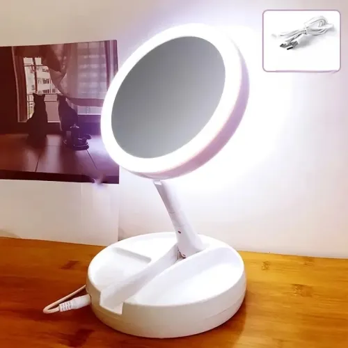 "Portable Dual-Purpose LED Makeup Mirror with Battery/USB Power, Double-Sided with 10X Magnification - Perfect for Makeup"