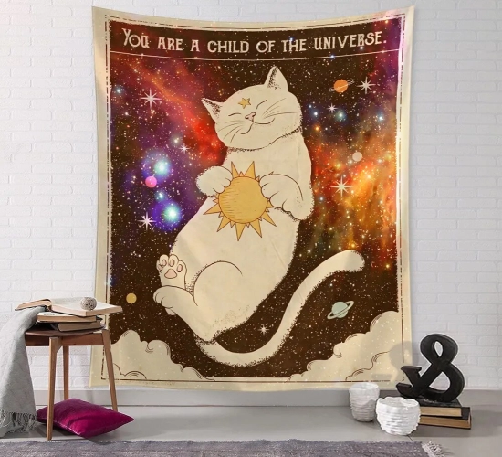 Kawaii Comics Cute Wall Hanging Tapestry: Cartoon Cat Art for Aesthetics in Your Room, Bedroom, Living Room - Home Decor
