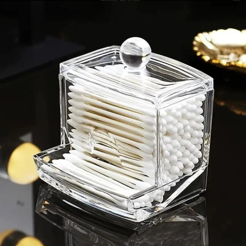 Acrylic Cotton Swab Storage Box Transparent Makeup Organizer for Bathroom and Bedroom, Ideal for Storing Cotton Swabs and Cosmetics