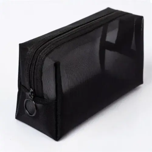 Essential Black Cosmetic Bag Transparent Travel Organizer for Men and Women. Stylish Toiletry Makeup Pouch in Small and Large Sizes.