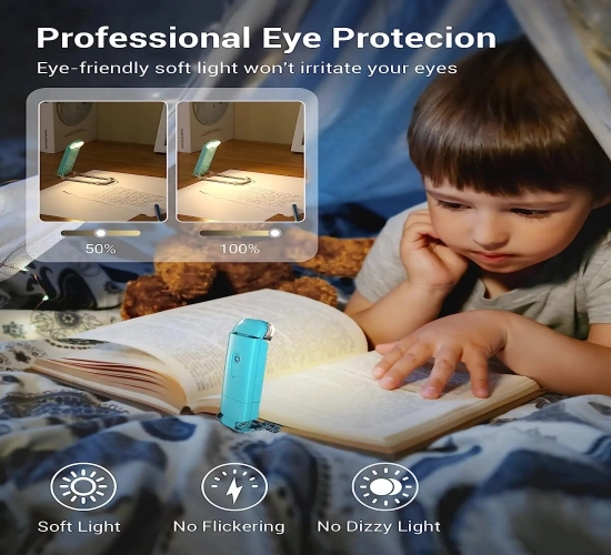 Rechargeable LED Book Light: Amber Glow, Blue Light Blocking, Adjustable Brightness for Eye-Care - Clip-On Reading Lamp