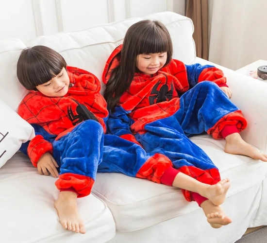 Kids Spider Red Pajama Set with Hood - Flannel Children's Animal Cartoon Cosplay Sleepwear