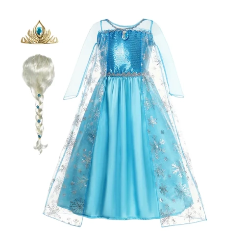 Snow Queen Elsa Costumes for Girls 2023 - Carnival Party Prom Gown Robe, Ideal for Playing Children and Frozen Princess Dress-Up