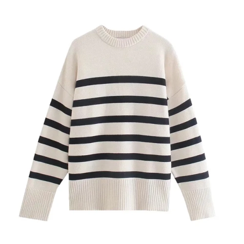 Oversized Striped Pullovers: Casual, Knitted, Loose-Fitting, Thick Jumpers for Women. Ideal Autumn/Winter Sweaters in Female Clothing